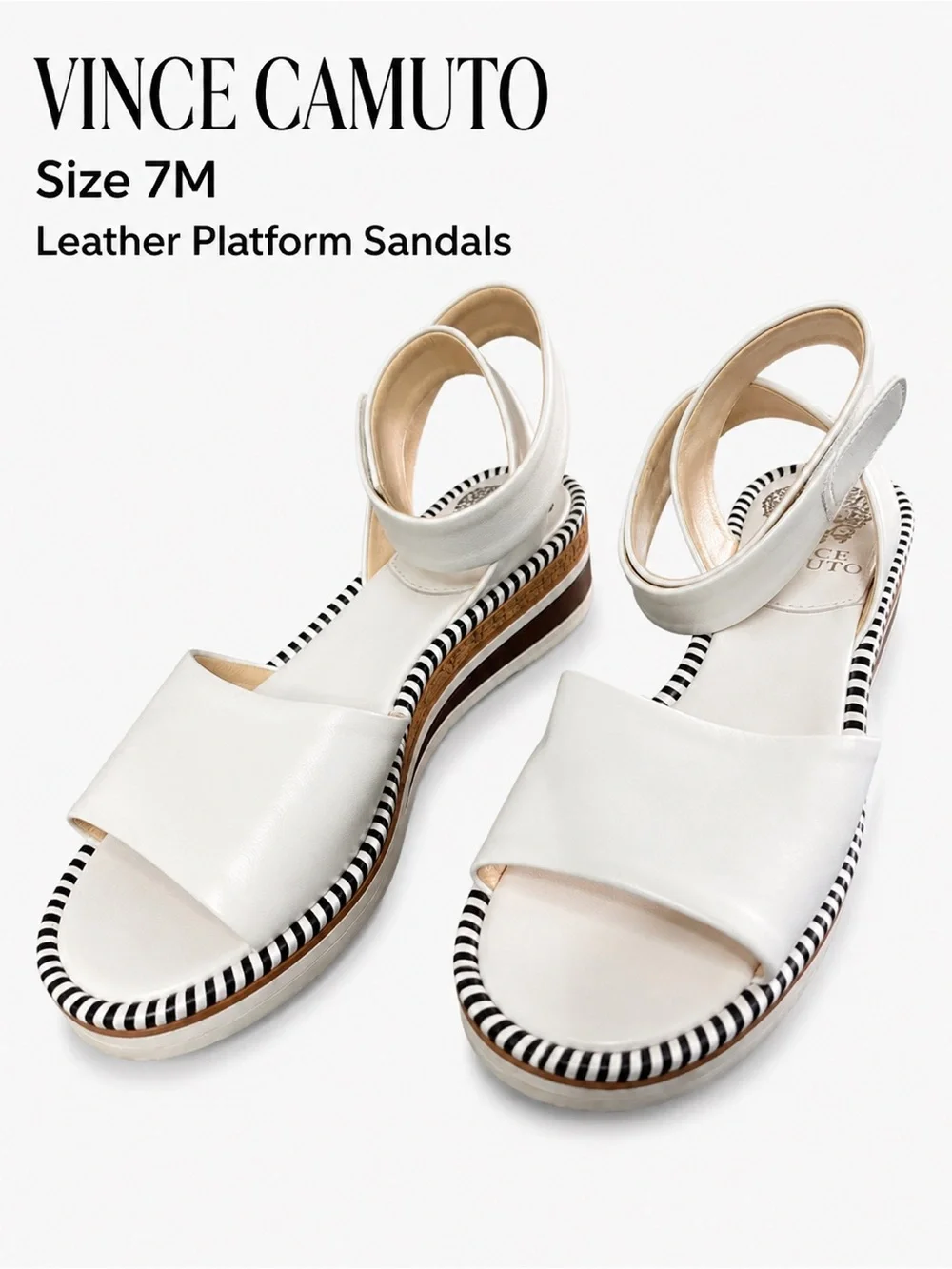 Vince Camuto |White Leather Platform Sandals |Size 7M |Resort Summer